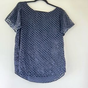 LOFT Navy Polka Dot Blouse Velvet Burnout Medium Whimsigoth Dark Coquette